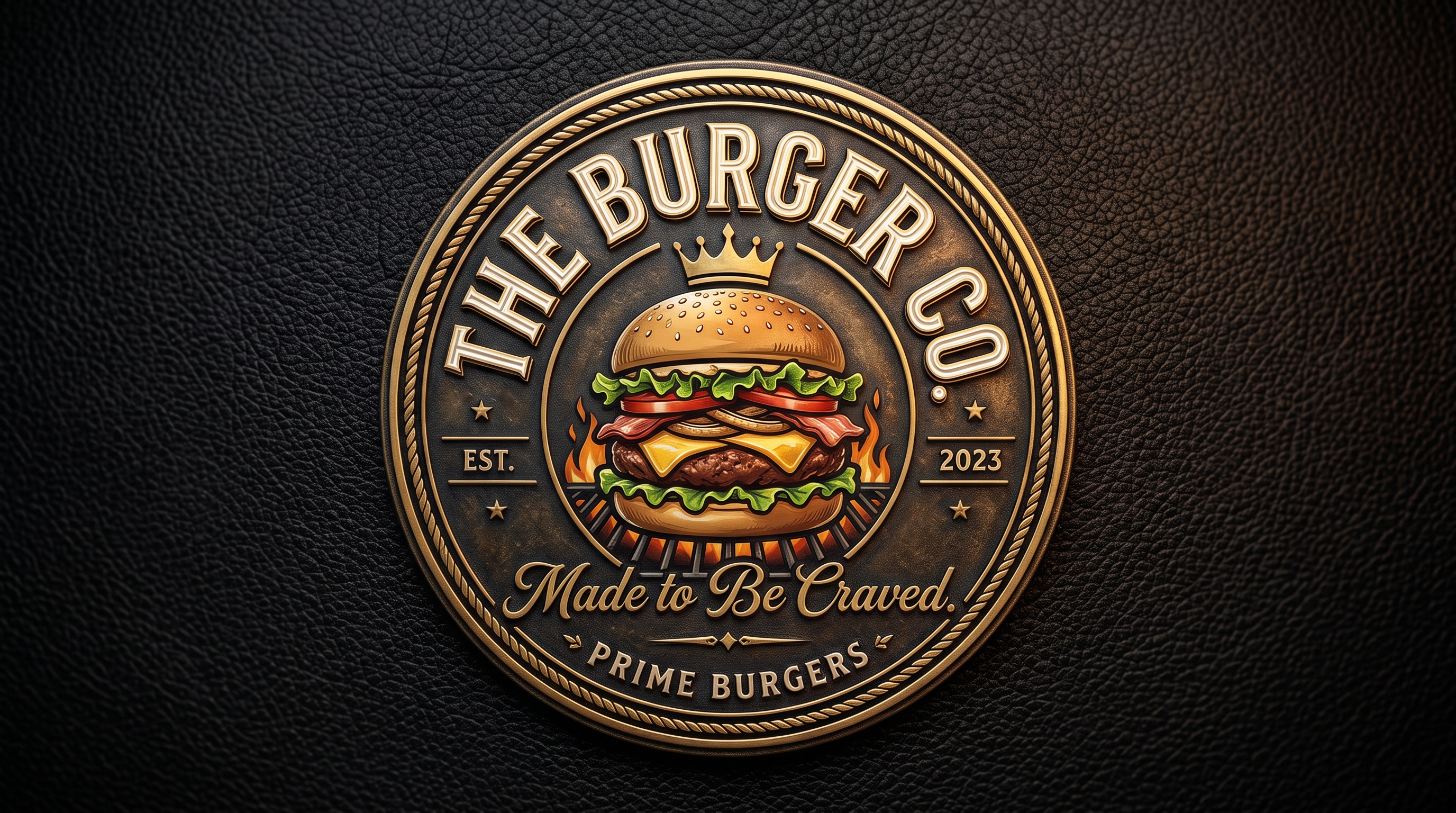 The Burger Co. · Insignia en Cuero & Oro